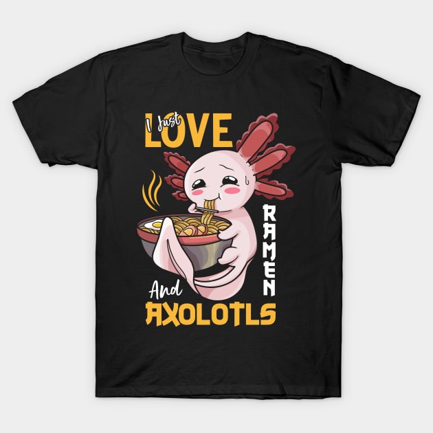 Kawaii Axolotl Eating Ramen Shirt Kids Japanese Noodle Bowl T-Shirt by Boneworkshop